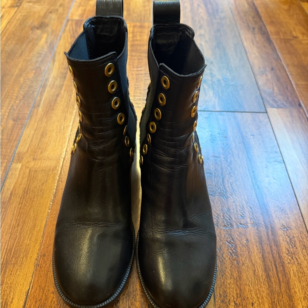 Black Ankle Boots with Gold Eyelets